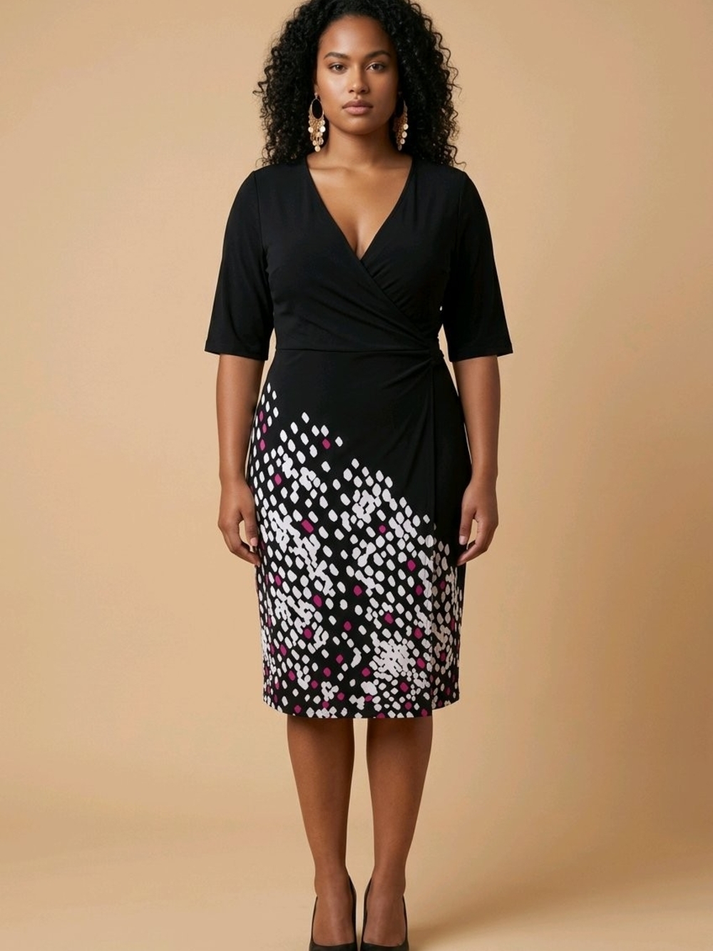 Lane Bryant Black Faux Wrap Printed Midi Dress | Size 14/16